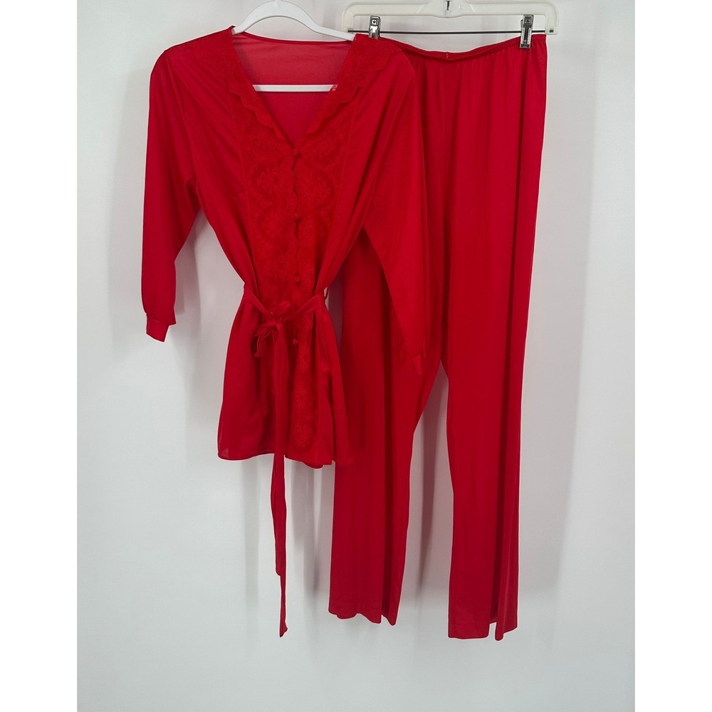 Texsheen Womens Vintage Pajama Set Size M Red Boudoir Feminine Romantic Mod‎